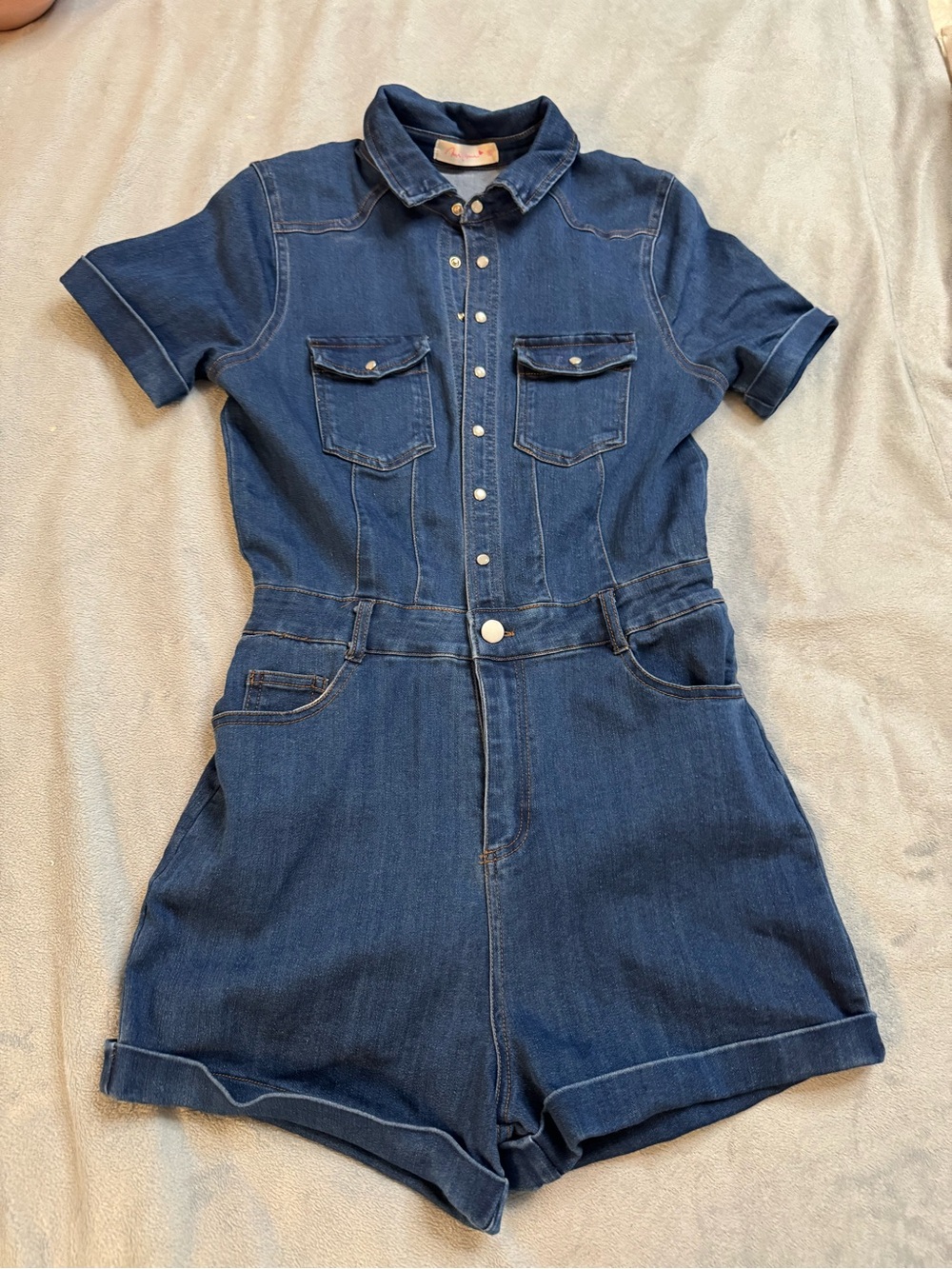 Dark Blue Short Sleeve Denim Romper